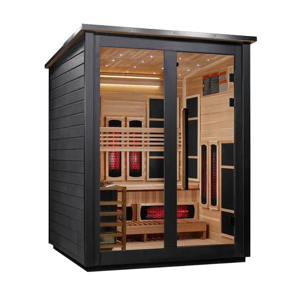 ***New 2026 Model*** Golden Designs "Loviisa" 3 Person, Black Barn Hybrid (PureTech™ Full Spectrum IR or Traditional Stove) Outdoor Sauna (GDI-8523-04)