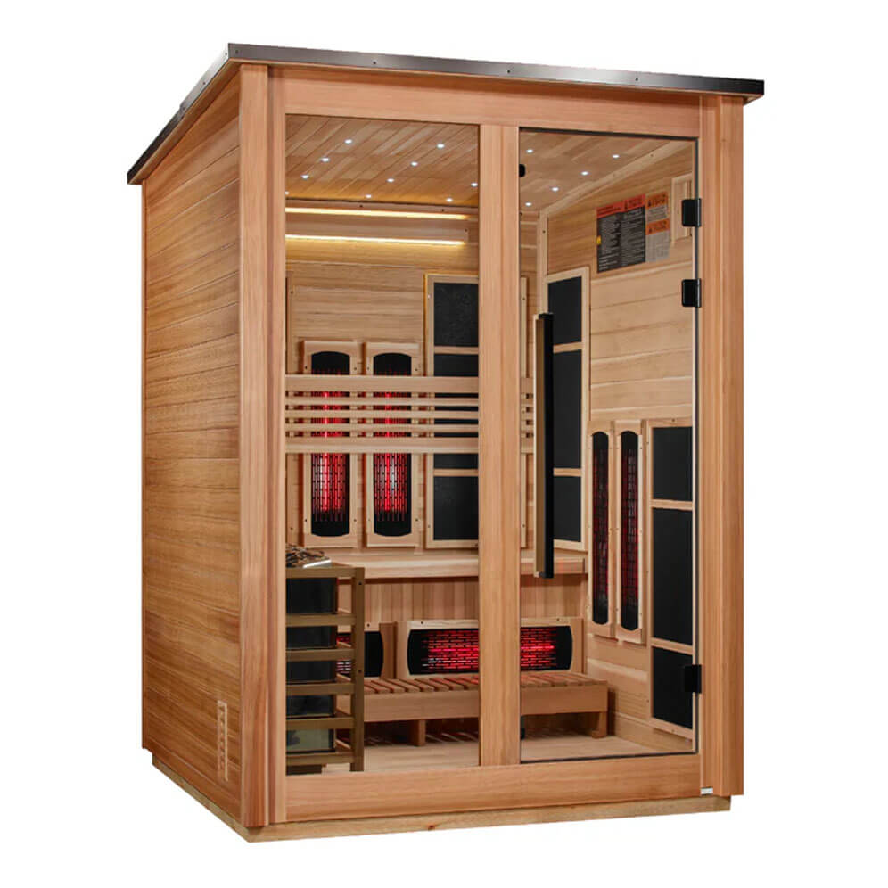 ***New 2026 Model*** Golden Designs "Loviisa" 3 Person, Pacific Cedar Barn Hybrid (PureTech™ Full Spectrum IR or Traditional Stove) Outdoor Sauna (GDI-8523-02)